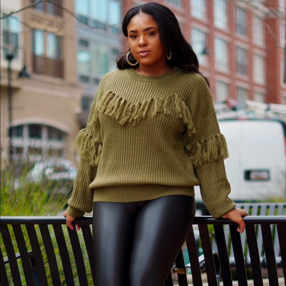 Olive Green Tassel Sweater